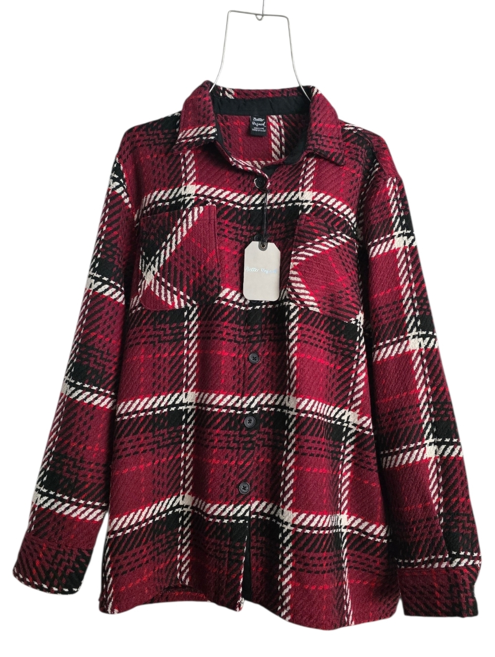 Red‎ Plaid Button-Up Shacket Jacket Red & Burgundy Size Small